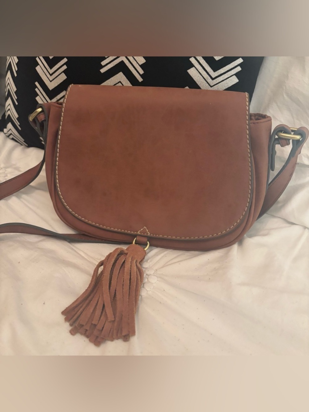 Merona Brown Leather Crossbody Bag with Tassel